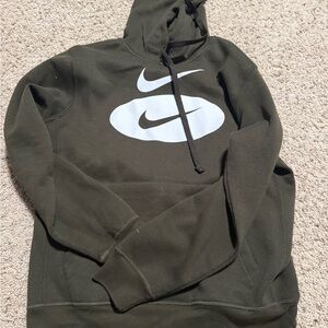 Nike Men's Dark Green Hoodie with White Logo